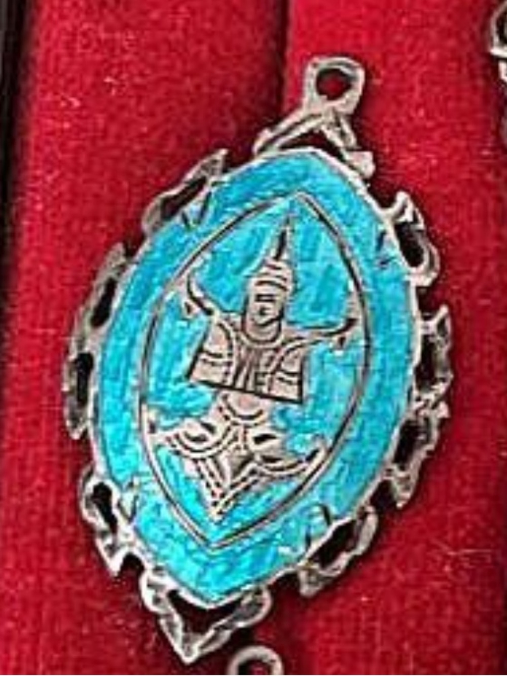 Siam Silver Turquoise Enamel Mid century Pendant- Women Jewelry